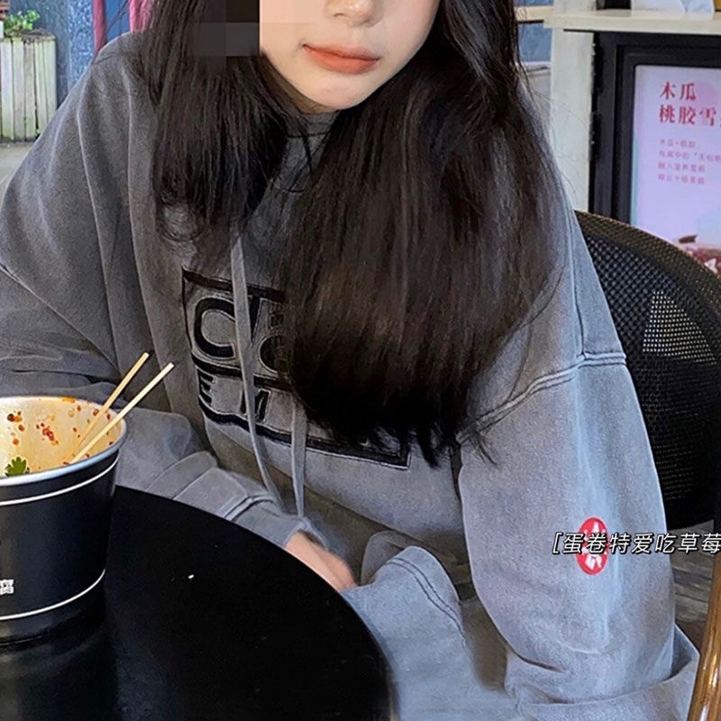 Áo Hoodie Dáng Rộng Thêu Chữ Thời Trang Cho Nữ