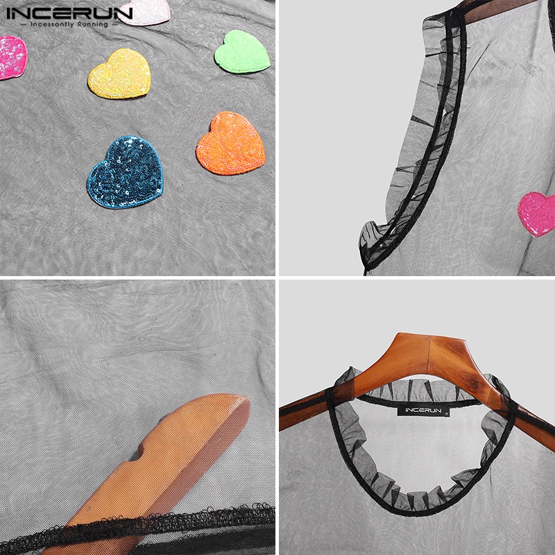 INCERUN Áo Tank Top Lưới Xuyên Thấu Hình Trái Tim Phong Cách Hippie Thời Trang Mùa Hè Cho Nam