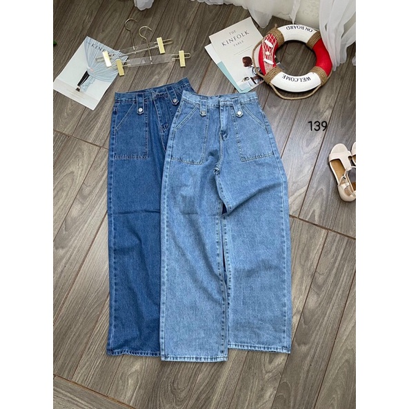 QUẦN JEANS SUÔNG HAI TÚI KÈM ĐAI KIỂU