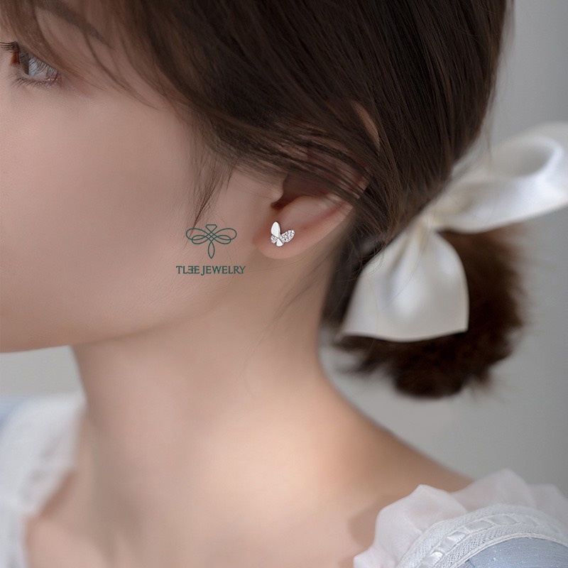 Khuyên tai bạc nữ TLEE cánh bướm nhỏ nạm đá xinh xắn TleeJewelry B0184