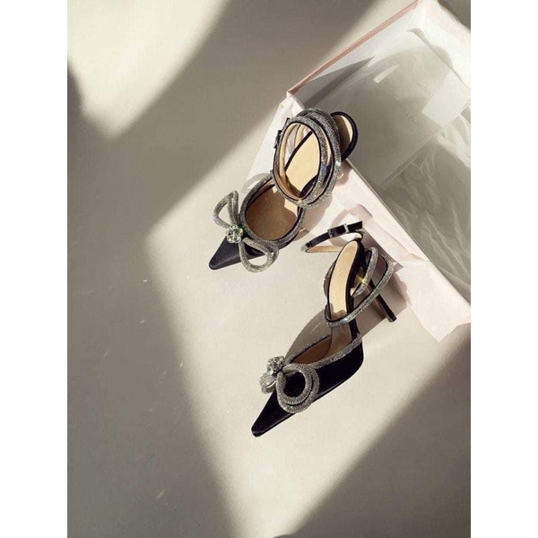 Giày cao gót nơ đá dây quấn cổ chân MM cao 10p