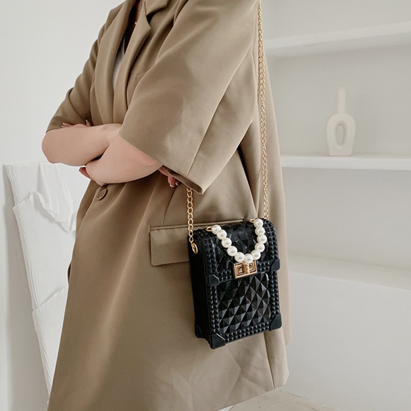 Túi messenger IELGY chuỗi mắt xích phối chuỗi hạt ngọc trai giả thời trang cho nữ