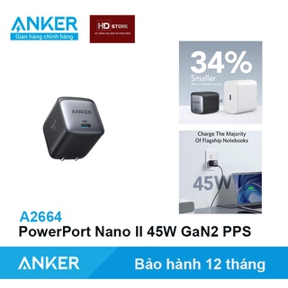 Củ Sạc Anker PowerPort Nano II 1 Cổng Type C Sạc nhanh PD 45W GaN 2 PPS - Mã A2664