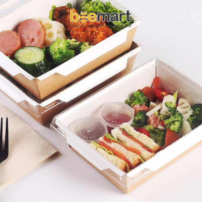 Hộp giấy chữ nhật kraft nắp trong size 700ml