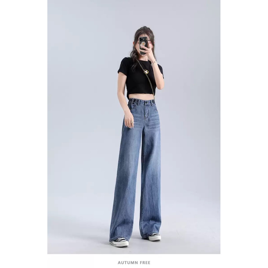 [ TRENDY ] QUẦN JEAN ỐNG RỘNG NỮ LƯNG CAO XANH ĐẬM RÂU MÈO LAI CUỐN TRƠN FORM DÀI RỘNG HOT HIT CỰC ĐỈNH SIÊU GHIỀN CHẤT