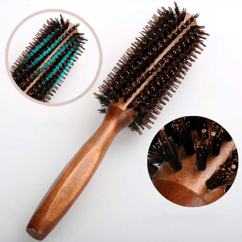 [Hàng mới về] Lược cuống tròn 10MK chải tóc tạo kiểu xoăn thẳng tiện dụng chất liệu lông heo tự nhiên có 6 loại tuỳ chọn