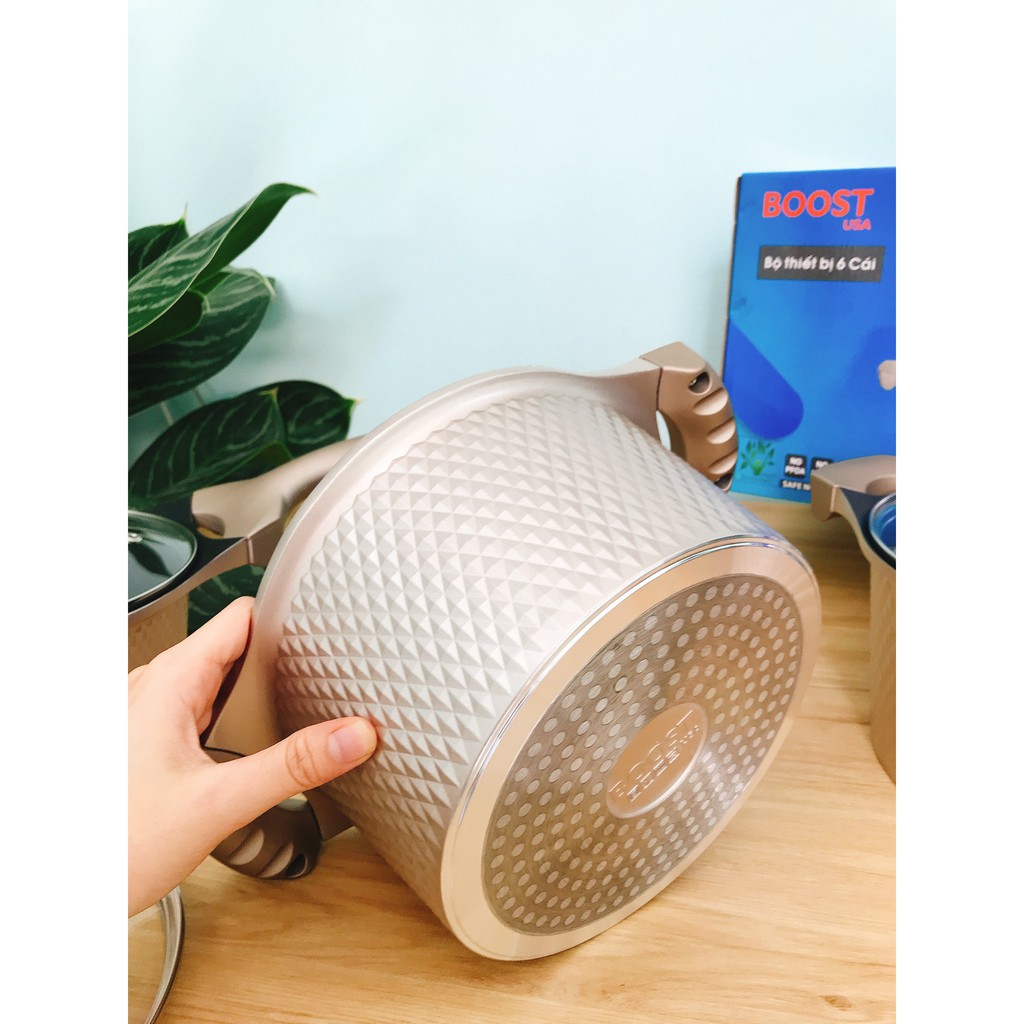 [Video+Freeship] Bộ nồi chống dính NHẬP KHẨU MỸ, ĐÚC NGUYÊN KHỐI 5 lớp (5kg), NẤU được TẤT CẢ bếp - KHÔNG CHẢ