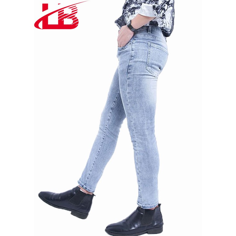 Quần jean nam LB, vải jean denim co giãn, màu xanh sáng trơn thời trang , phom slim fit DNBB5101