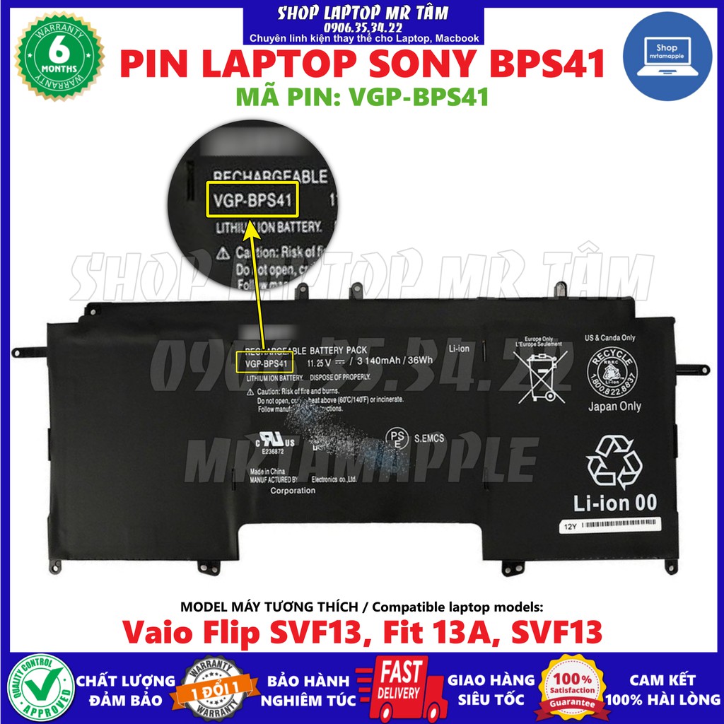 Pin Laptop SONY BPS41 (ZIN) - 3 CELL - Vaio Flip SVF13 SVF13N SVF13N13CXB