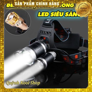 Đèn pin đội đầu 3 bóng led t6- siêu sáng, kèm 2 pin, kèm sạc
