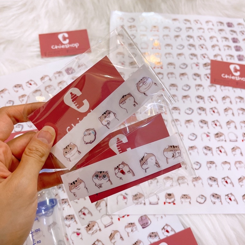 Sticker Hàn Mèo Ami dán bình sữa chống nước chịu nhiệt tia UV