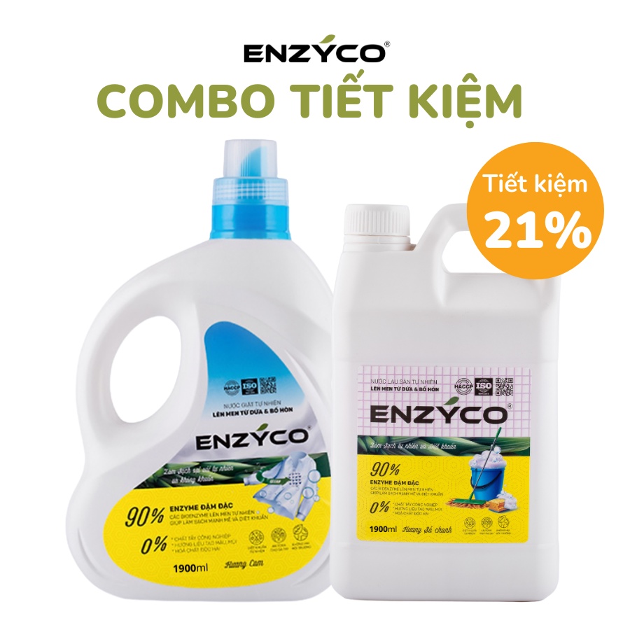 Combo Nước Lau Sàn Và Nước Giặt Sinh Học ENZYCO Lên Men Từ Dứa Và Bồ Hòn 1.9 Floor cleaner