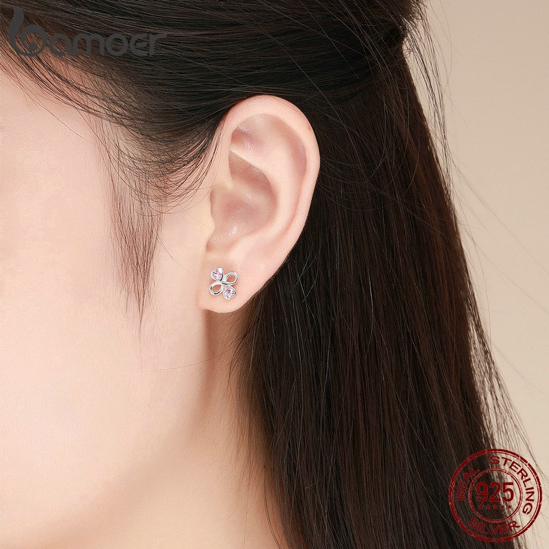 Khuyên tai Bamoer bằng bạc 925 đính kim cương nhân tạo thời trang cho nữ