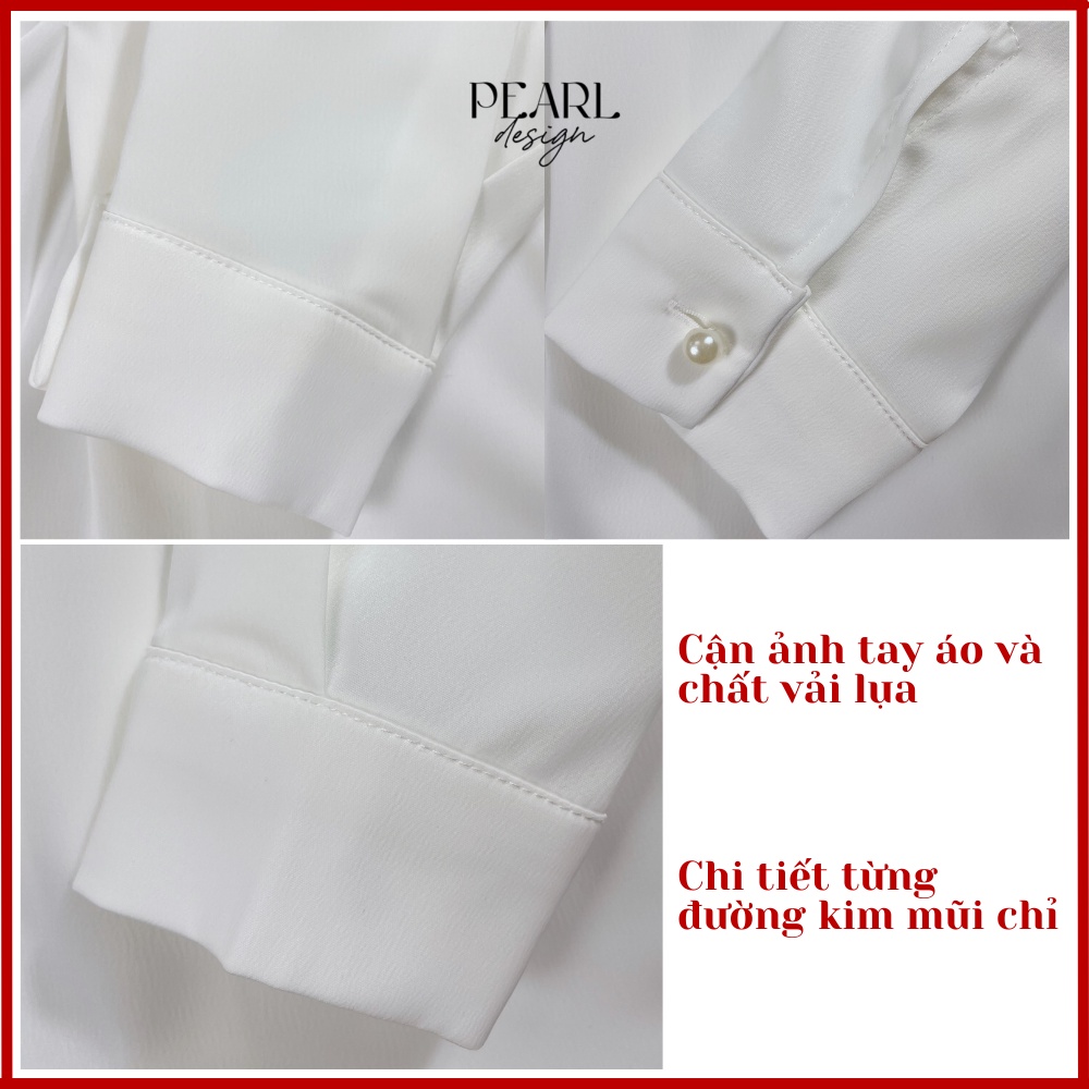 Áo sơ mi trắng áo công sở nữ chiết eo lụa nơ cổ xinh cao cấp không nhăn hàng thiết kế Pearl Design 122101