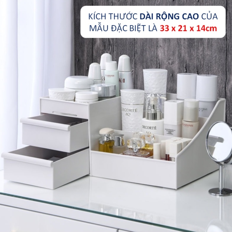 Kệ Đựng Mỹ Phẩm Để Đồ Trang Điểm Mini 3 Tầng Đa Năng Nhiều Ô Tiện Ích Có Ngăn Kéo