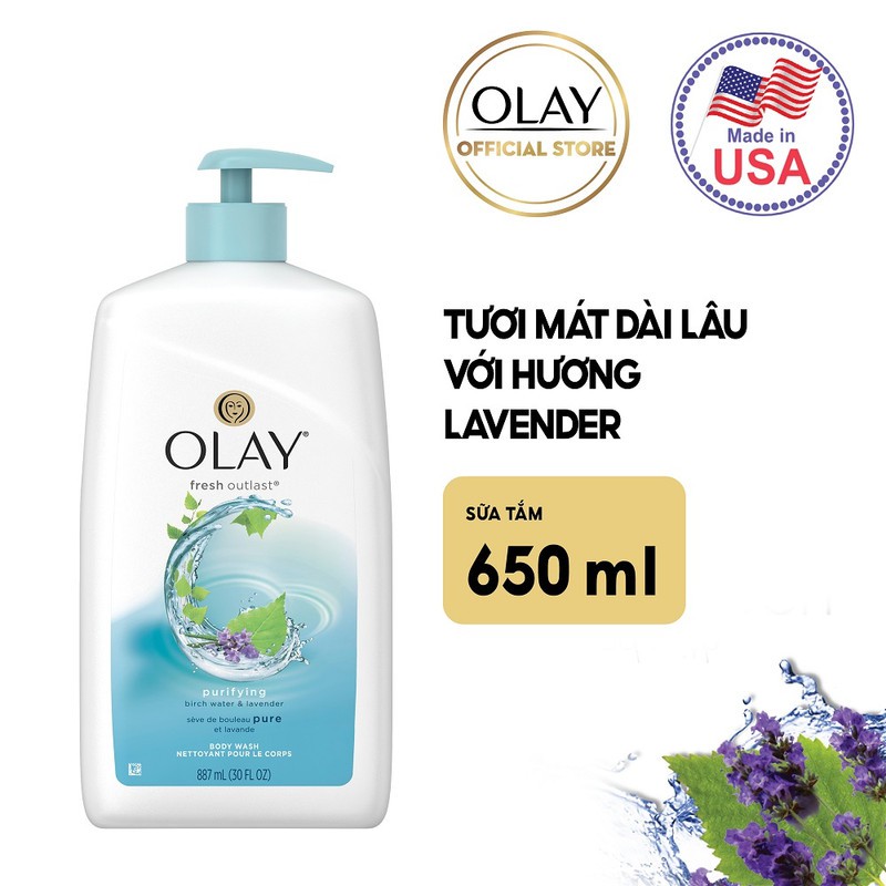 Sữa tắm Olay Body wash Purifying Birch Water &amp; Lavender 887ml