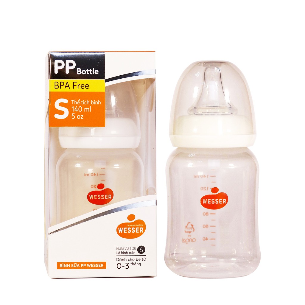 Wesser - Bình sữa nhựa PP cổ thường (đủ cỡ)