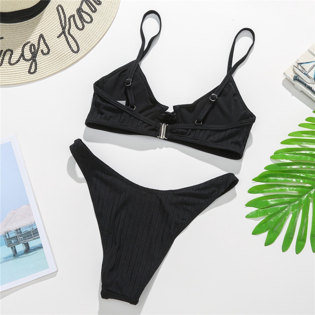 Mới Bikini Màu Trơn Lưng Cao Gợi Cảm