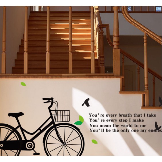Decal trang trí Xe Đạp và nhánh cây xanh