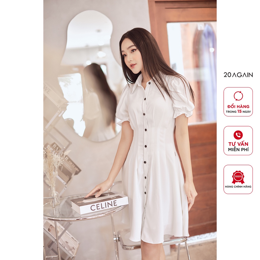 Đầm xoè tay bèo dánh suông 20AGAIN thiết kế khuy bấm form chiết eo tôn dáng thanh lịch hiện đại DEA2266
