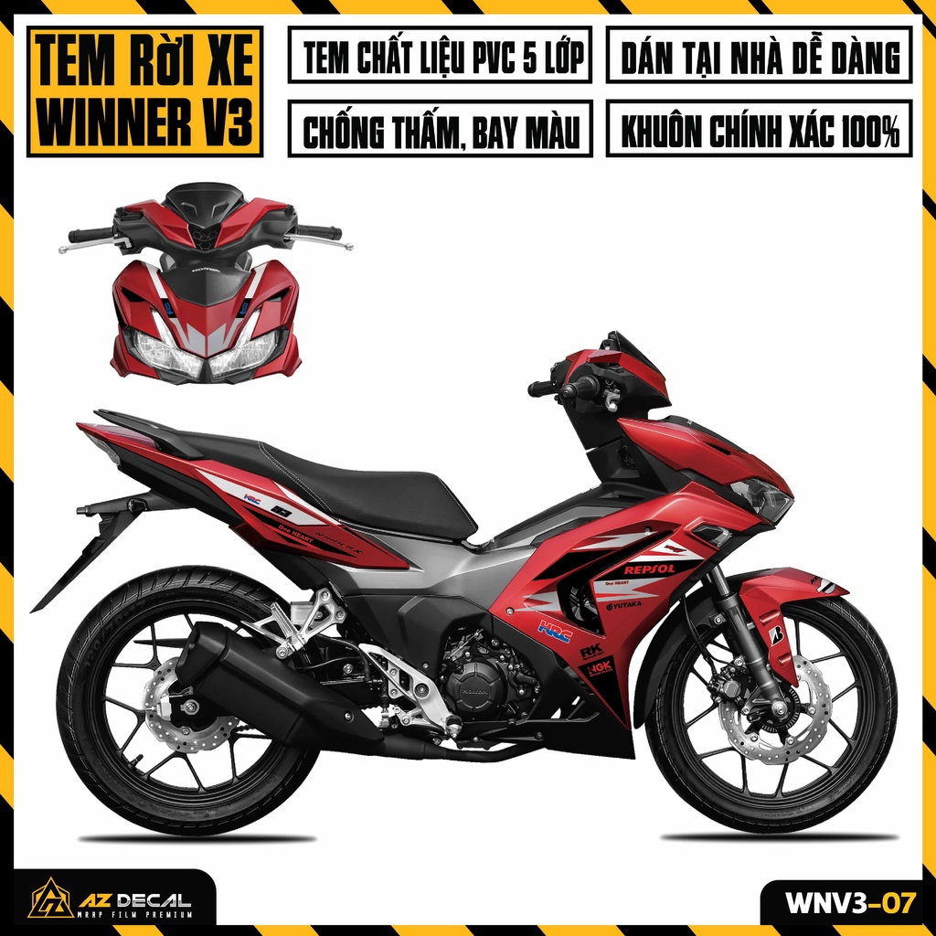 Tem Repsol Dán Xe Winner V3 - Winner X 2022 | WNV3-07 | Decal Chế Chống Nước, Cắt Sẵn Cho Xe Đen Trắng Đỏ Xám