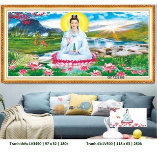 Tranh thêu chữ thập, tranh đính đá phật quan âm lv3490 , lv500