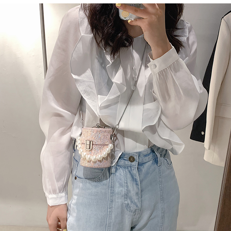 Túi đeo vai JASMIN NOIR mini hình khối quai cầm ngọc trai giả thời trang hè 2021 cho nữ đính sequin