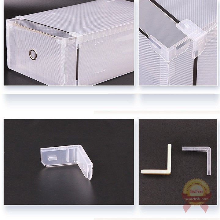 Set 5 Hộp để giày nhựa khung kim loại Ngăn Kéo Size To cứng cáp trong suốt