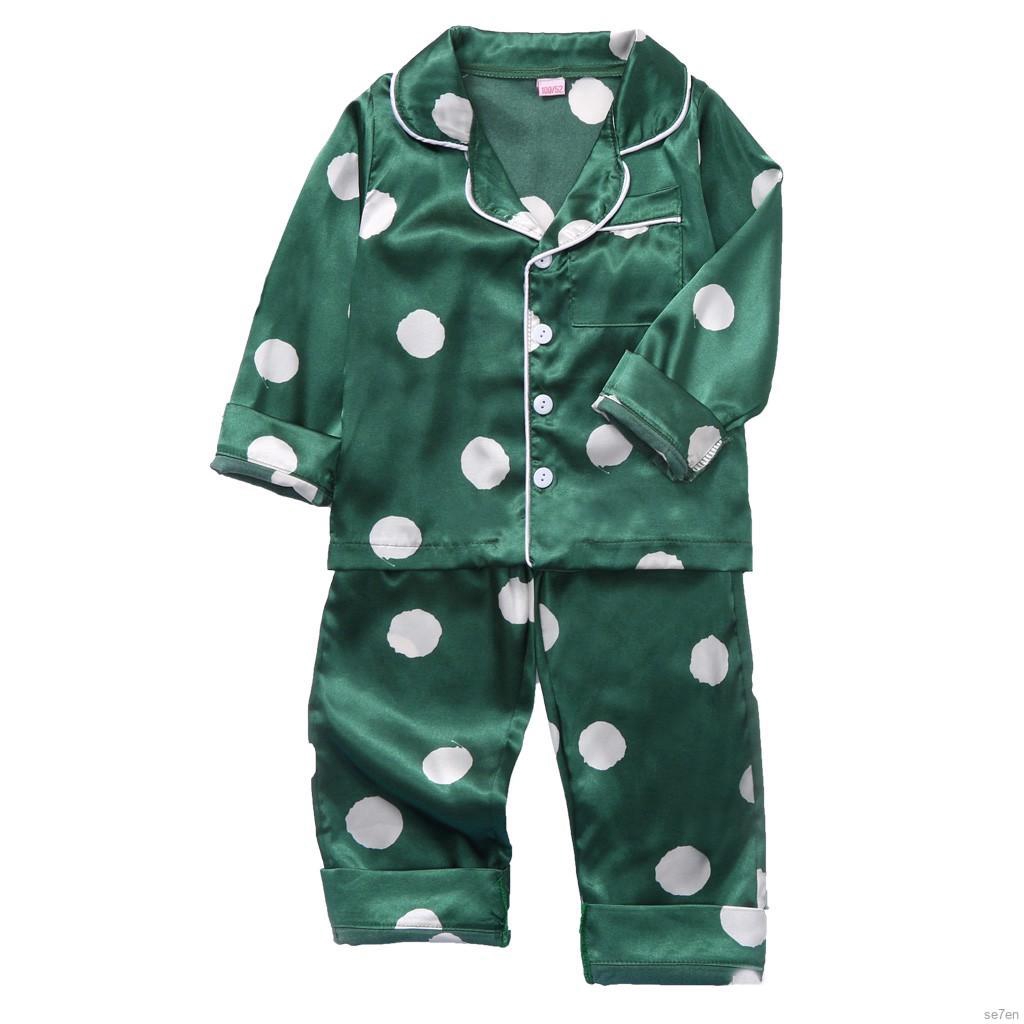 Set Đồ Ngủ Pijama 7 Món Dài Tay Chấm Bi Cho Bé