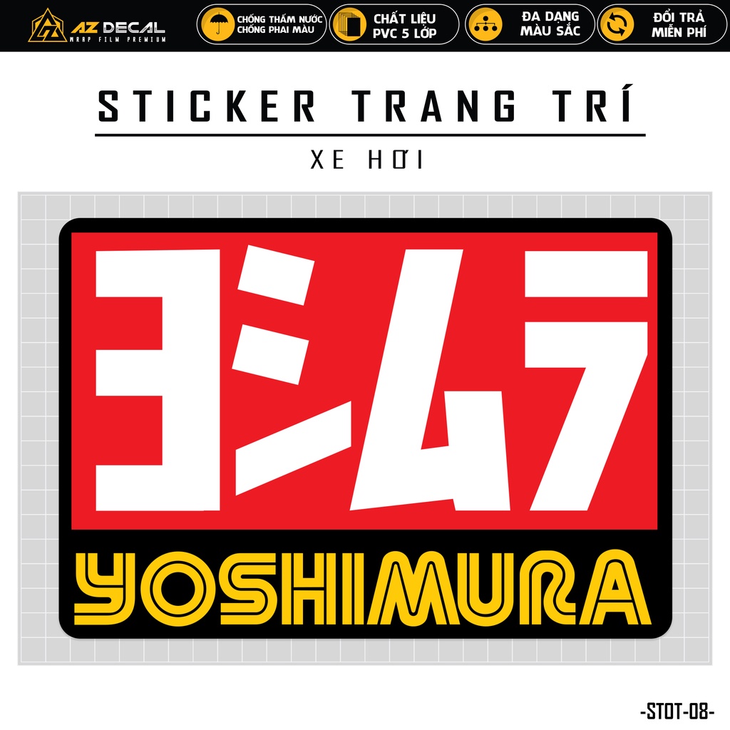 Tem Dán Xe Ô Tô YOSHIMURA | STOT-08 | Sticker Oto Xe Hơi 4 Chỗ 7 Chỗ Dán Sườn Kính Lái Cửa Xe Cản Sau Chống Nước Bền Màu