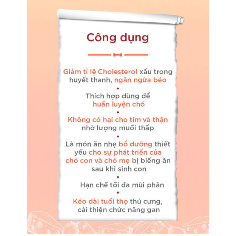 120gPHÔ MAI CUỘN THỊT GÀ Hương vị thơm ngon, hấp dẫn, chứa lượng chất béo và muối thấp.