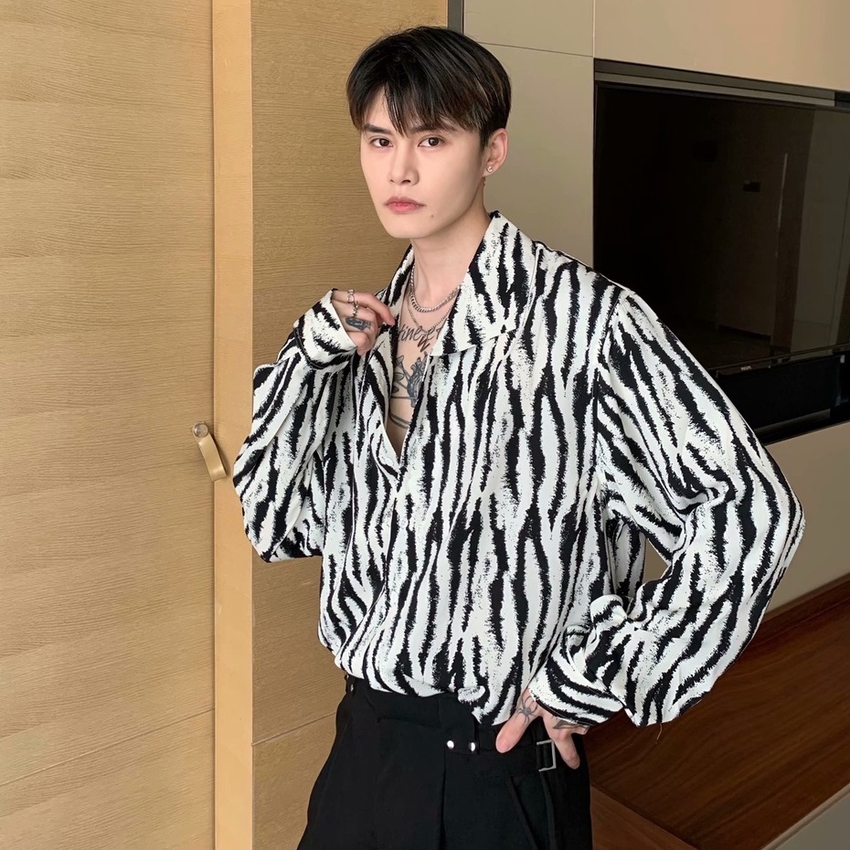 Áo sơ mi tay dài dáng rộng In họa tiết ngựa vằn thời trang Hàn Quốc áo sơ mi nam big size dài tay cá tính cho nam áo phong rộng nam áo nam big size sơ mi trắng nam bigsize