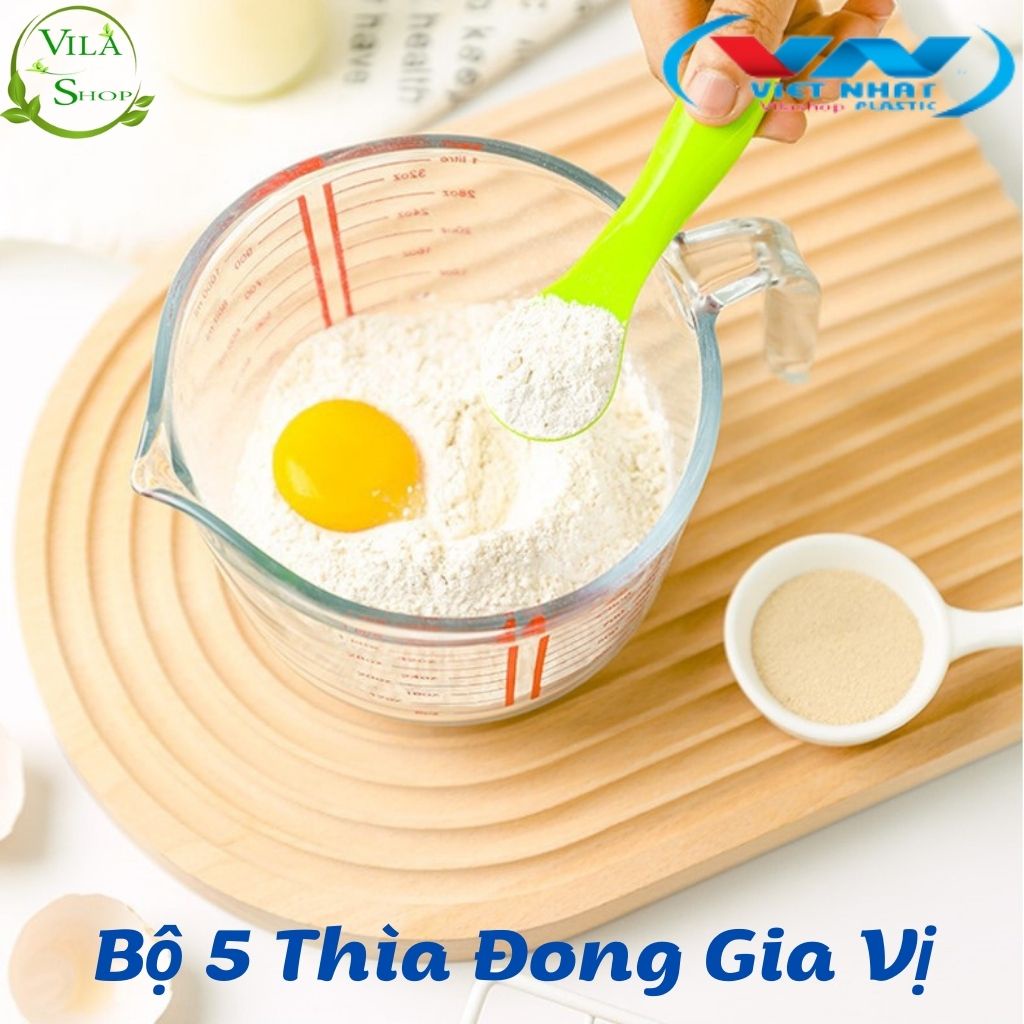 Bộ 5 Thìa Đong, Muỗng Đong Nhà Bếp Đo Lường, Định Lượng Gia Vị, Bột, Sữa Bằng Nhựa PP An Toàn