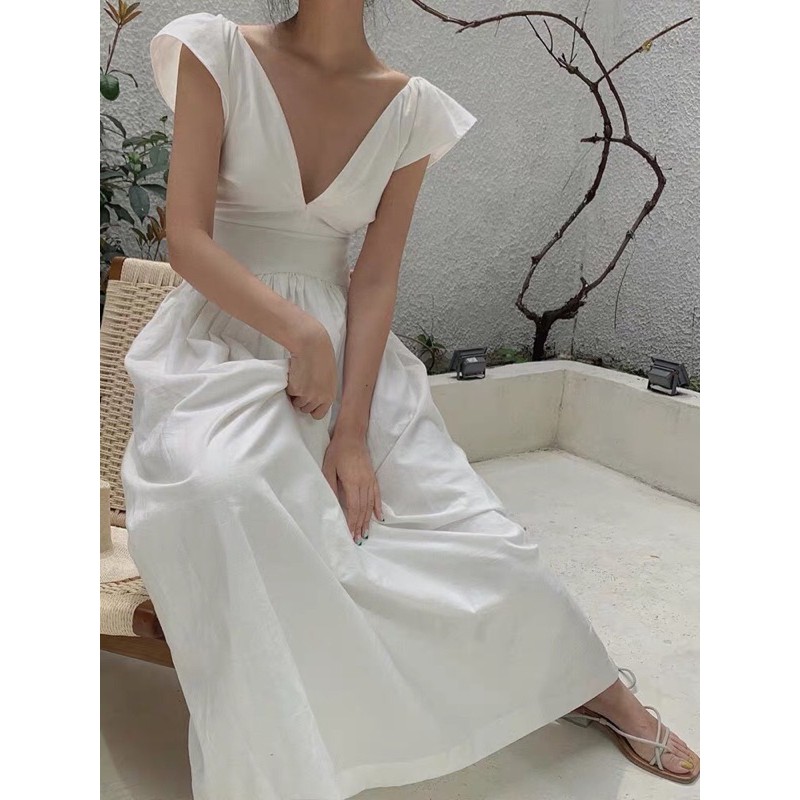 SẴN - Váy maxi trắng phong cách tiểu thư Hàn Quốc | BigBuy360 - bigbuy360.vn
