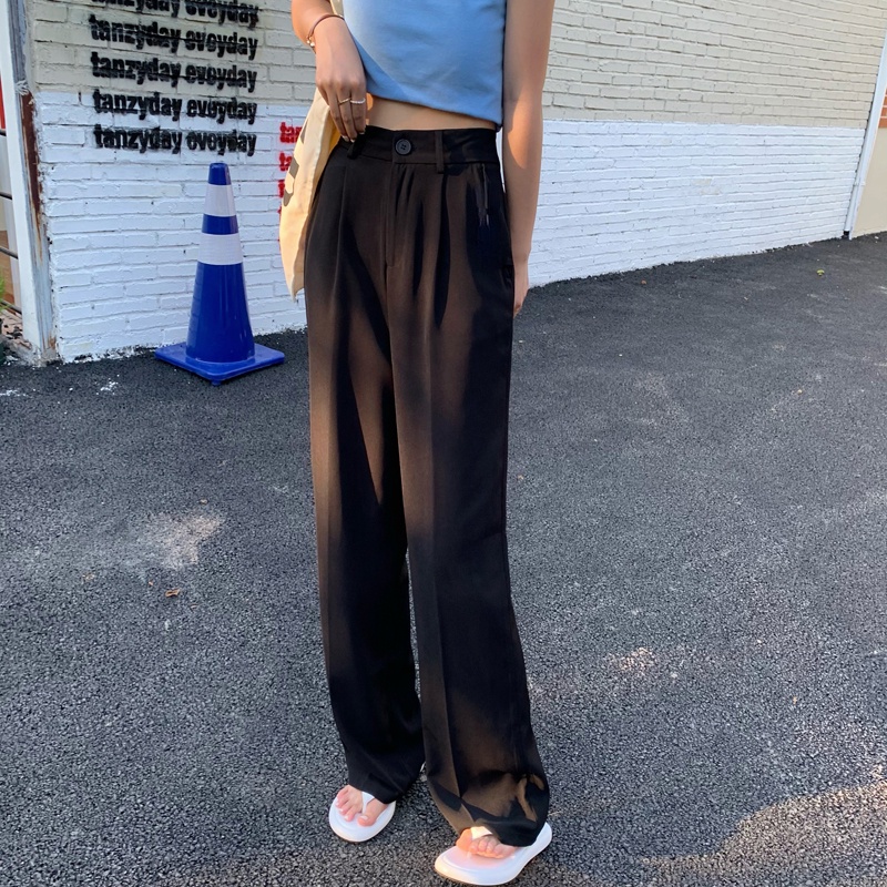 SUXI Quần ống rộng Lưng Cao Phong Cách Hàn Quốc Cho Nữ