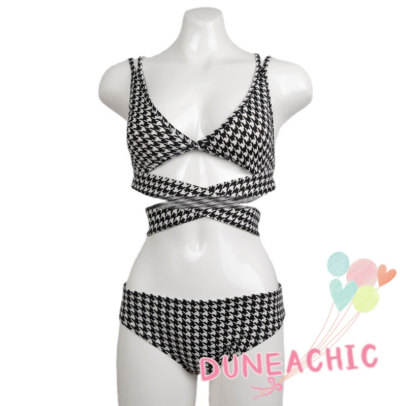 DUNEA Bộ Đồ Bơi Bikini Hai Dây Họa Tiết Sọc Caro Thời Trang Cho Nữ
