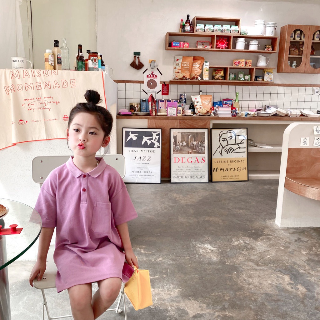 Đầm Thun Polo Màu Sắc Ngọt Ngào Phong Cách Hàn Quốc Thời Trang Mùa Hè Cho Bé Gái