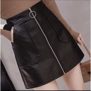 Chân váy da chữ A khóa giữa
