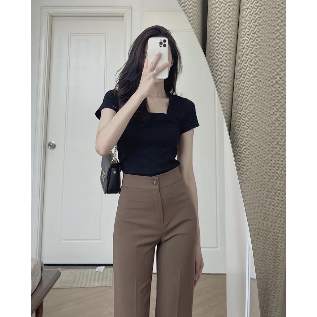 Quần ống loe cạp cao lưng cao chất tuyết mưa thời trang công sở hàn quốc