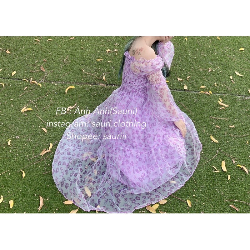 SẴN🖤Đầm xoè maxi dài hoa nhí bo chun đi biển xinh xắn|Váy bánh bèo ulzzang trễ vai tiểu thư nhẹ công chúa | BigBuy360 - bigbuy360.vn