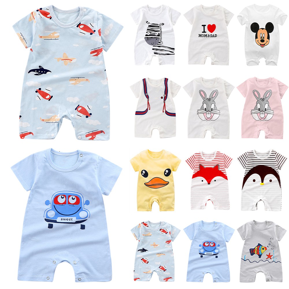 Áo liền quần tay ngắn in họa tiết hoạt hình đáng yêu dành cho trẻ sơ sinh