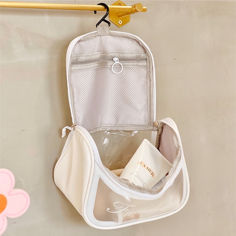 Túi đựng đồ trang điểm trong suốt loại dày dặn cứng cáp - Túi đựng mỹ phẩm du lịch chống nước có móc treo tiện lợi