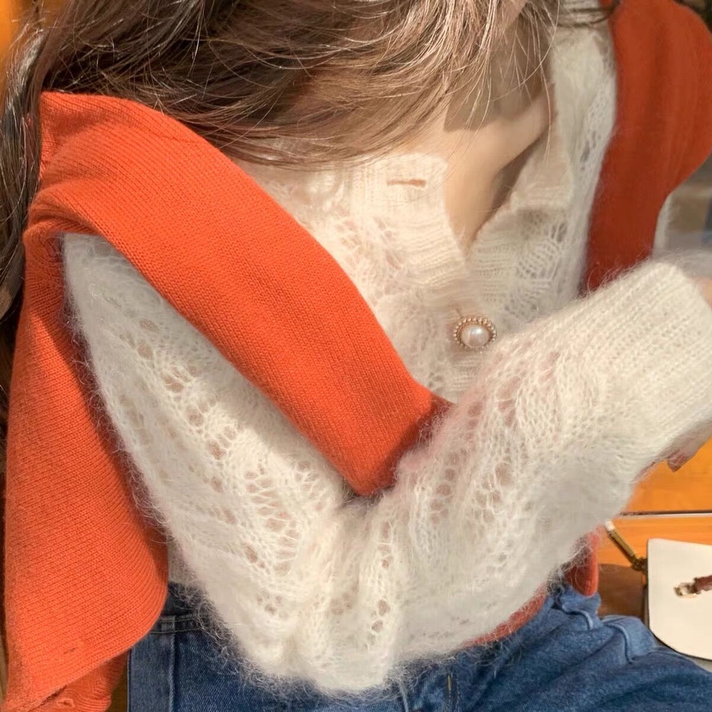 Áo Khoác Len Cardigan Dáng Ngắn Rộng Thiết Kế Rỗng Thời Trang Mùa Thu Mới 2021 Dành Cho Nữ