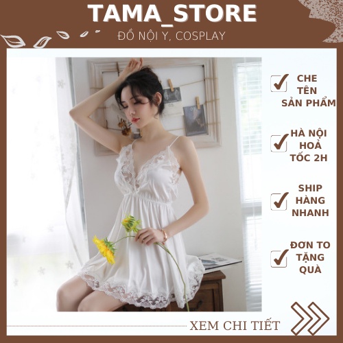 Đầm Ngủ Sexy, Váy Ngủ lụa Satin Cao cấp Thiết Kế Hai Dây Xẻ Ngực Quyến Rũ TAMA - VN07