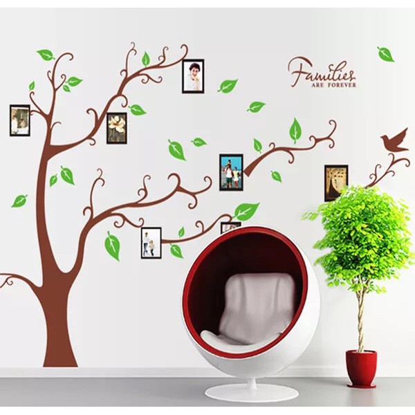 Decal trang trí tường Cây khung hình lá xanh tinh tế