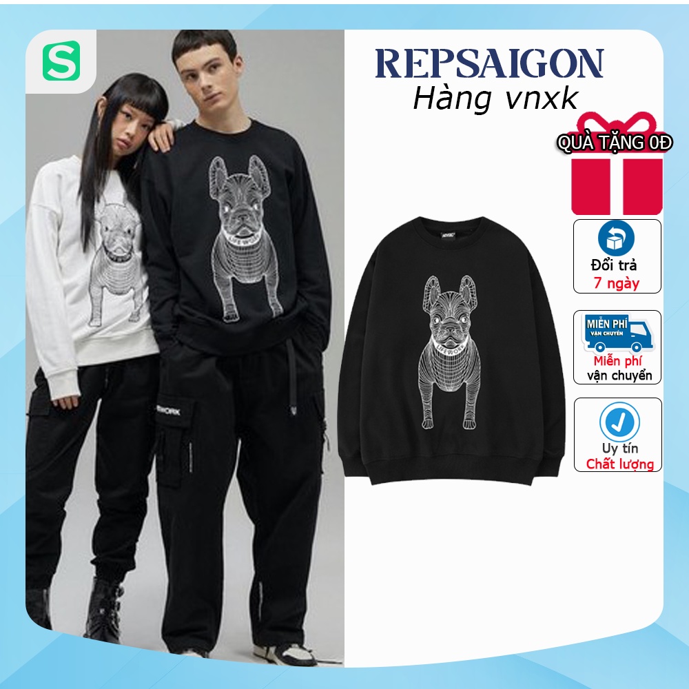 Áo NỈ LIFE WORK Logo Chó sweater nỉ bông ấm áp LIFEWORK hình bulldog