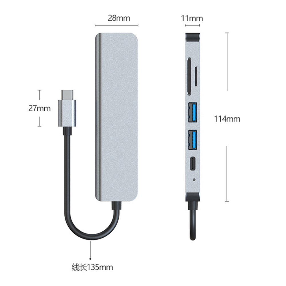 Hub chuyển đổi USB 3.0 kép hỗ trợ đọc thẻ nhớ TF/ SD 6 trong 1 4K HDMI đa năng dành cho notebook