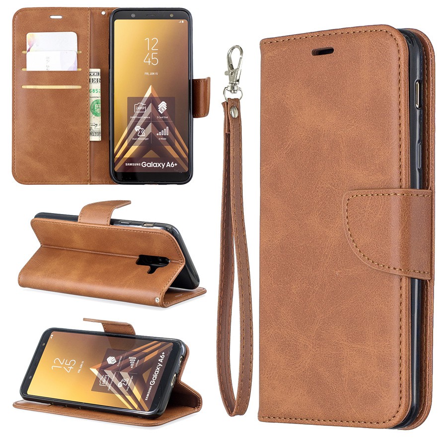 Bao da điện thoại màu trơn có ngăn để thẻ cho Samsung A6（2018）/A6 Plus（2018） | BigBuy360 - bigbuy360.vn