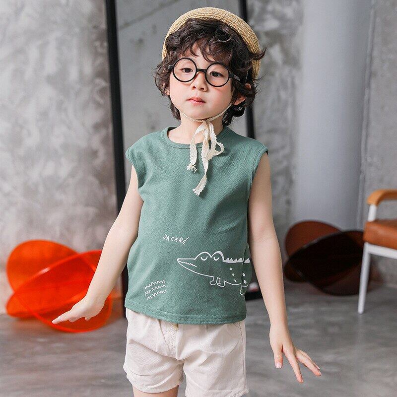 Áo Thun Sát Nách Vải Cotton In Hoạt Hình Dễ Thương Thời Trang Mùa Hè Cho Bé Trai Từ 4-9 Tuổi