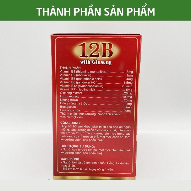 Vitamin tổng hợp 12B GINSENG tăng sức đề kháng, bồi bổ cơ thể- Hộp 100 viên